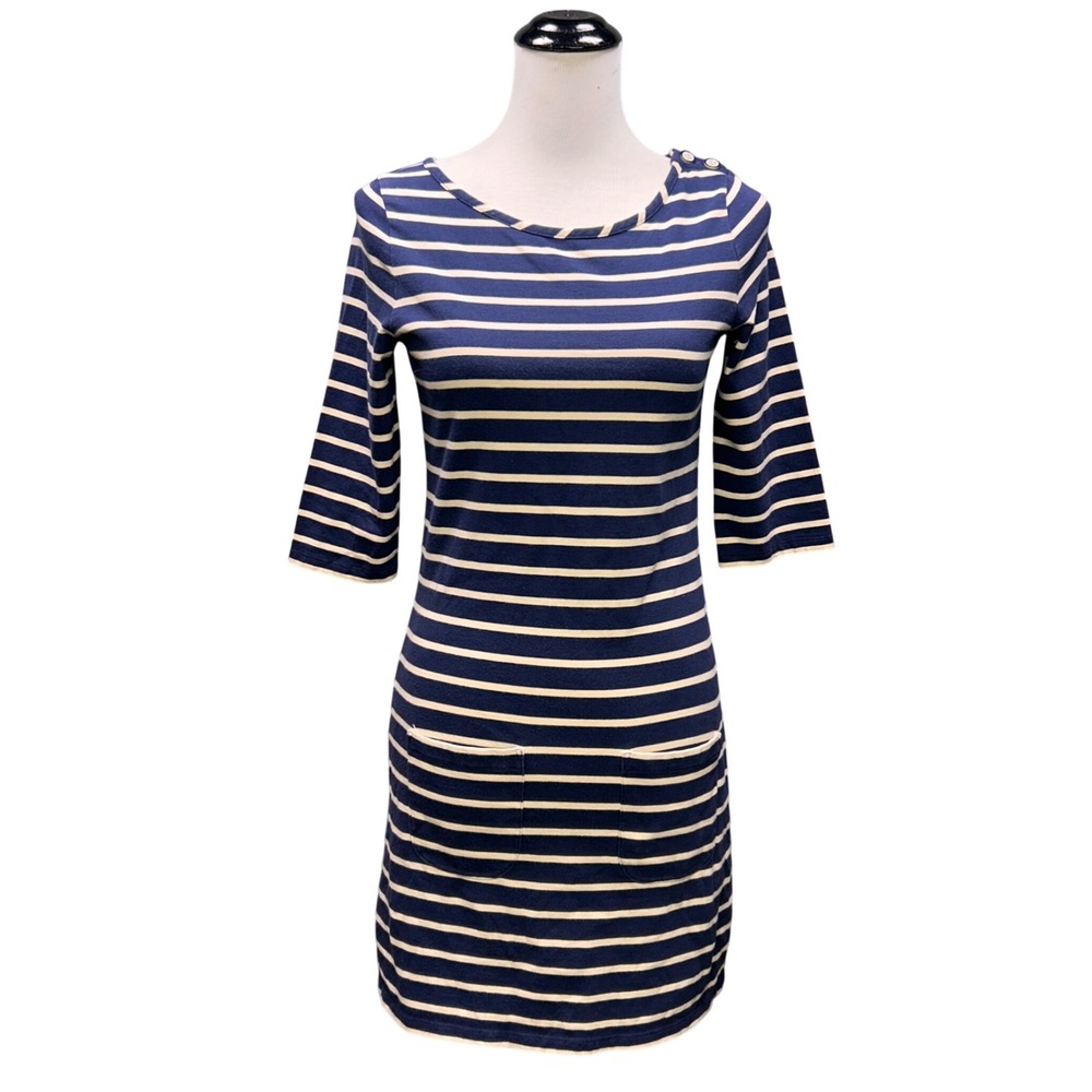 Boden Tunic Dress Women 4 Blue/White Striped Cotton Pockets Coastal French Girl